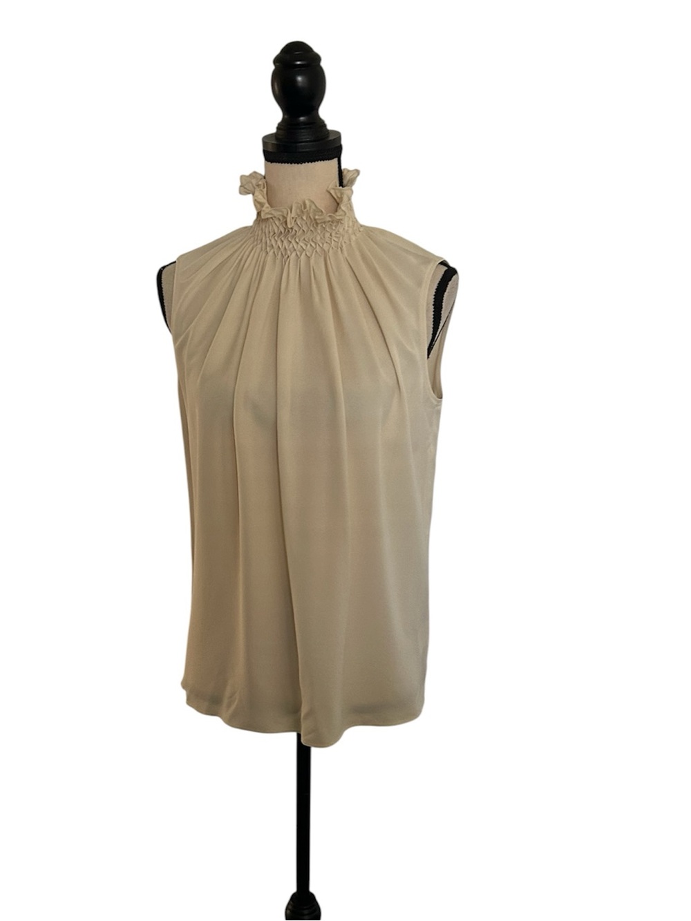 Lafayette 148 New York Oro Ruffled Mock Neck 100% Silk Blouse